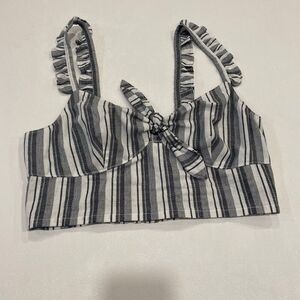 Express Striped Tie-Front Crop Top M | Ruffle Strap Summer Bralette Tank